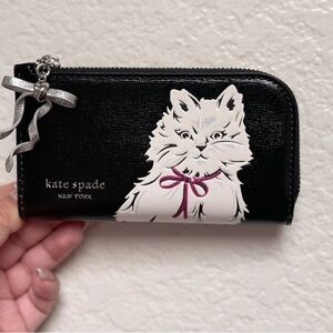 NWT Kate Spade KI713 Whiskers Small Slim Bifold Wallet Black Multi